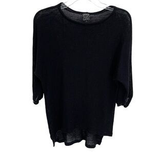 Clara Sun Woo Knit Sweater Top SZ Small Black Roll Tab Sleeve Women’s Hi Lo